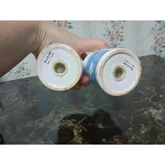 1987 W A Salt & Pepper Shaker Set Happiness is Homemade Cottage Blue White Duck - Picture 6 of 7